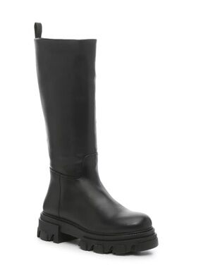 Black Tall Monolith PU Leather Boots Size 40 (fits 39)